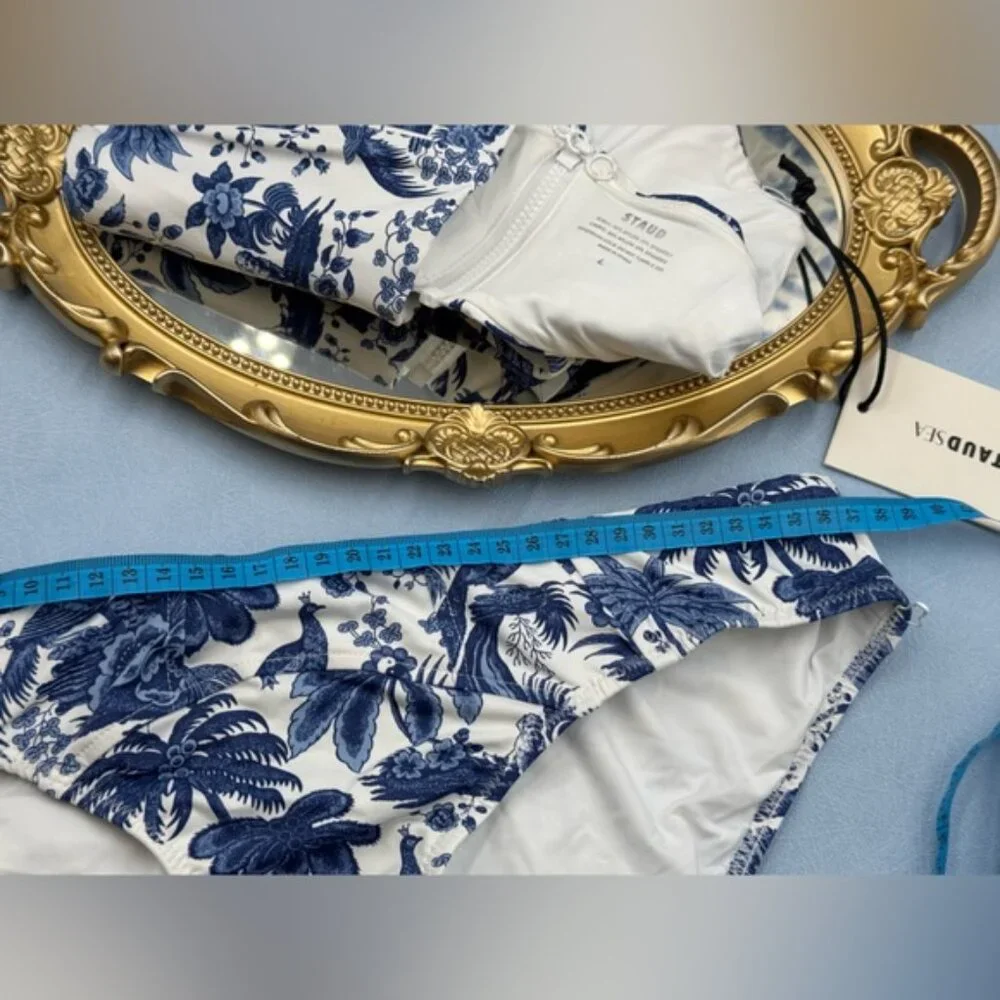 🆕 STAUD 🧿 NWT Blue Toile Bikini Set, Mala Top & Corsage Bottom - Sz L - Blue - Picture 15 of 16